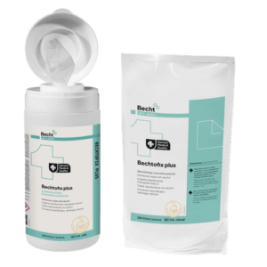 Bechtofix plus (100er Refill + Spenderdose) vorgetränkte Desinfektionstücher für Reinigung & Wischdesinfektion